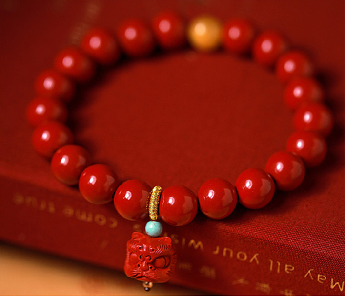 Natural Raw Cinnabar 8mm Red Sand Beaded Bracelet